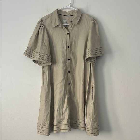 Maeve By Anthropologie Collared Button Down Mini Dress Size Medium Tan - Picture 3 of 12